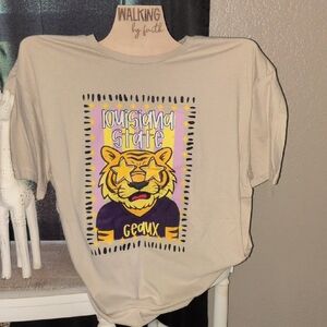 Gildan Tan Tee with Tiger and Text Design